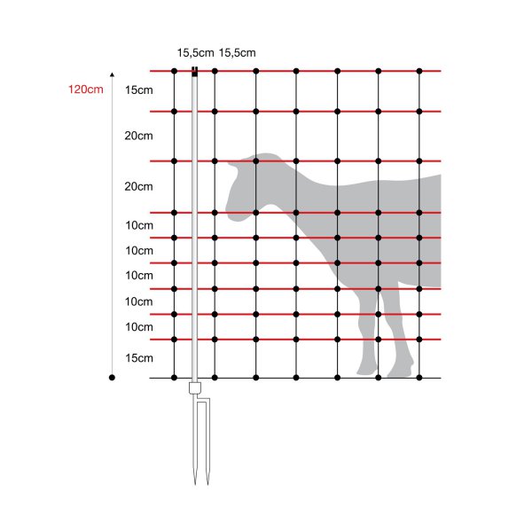 Schapennet Horinet 120cm, 50m; met dubbele pen (wolf afweer) - Afbeelding 3